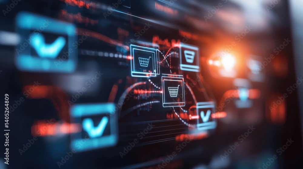 Poster e-commerce data visualization digital marketplace infographic virtual environment close-up view tech