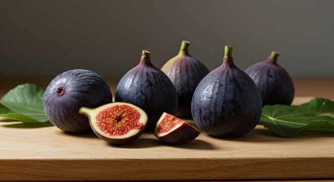 Captivating Still Life Featuring Fresh Figs on Wooden Surface Backdrop