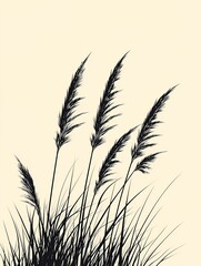 Elegant Silhouette Art. Serene Pampas Grass in Black and White Botanical Illustration for Home Decor