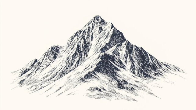  Intricate vintage-style woodcut engraving of a rugged mountain summit, illustrated in retro hand-drawn etching style