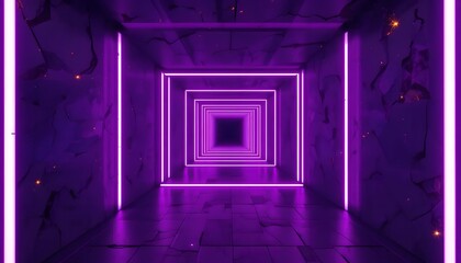 A mesmerizing journey down a vibrant purple neon corridor, glowing with ethereal light and textured walls.