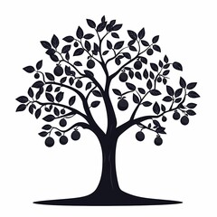 Black Silhouette of a Fruit Tree in Vector Design. A Symbol of Life and Biodiversity in Organic Gardening