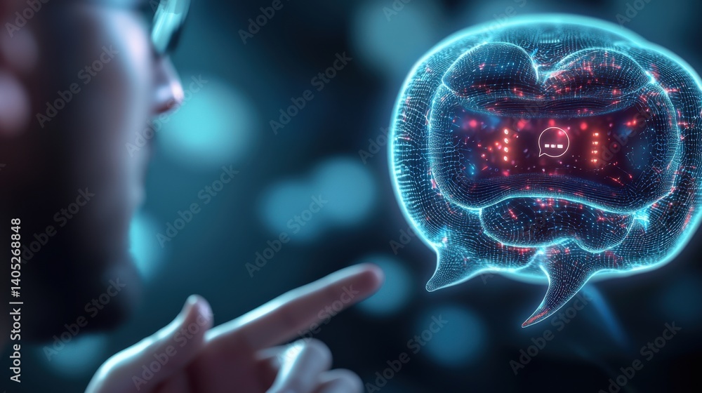 Poster exploring ai interaction digital communication virtual space infographic futuristic environment clos