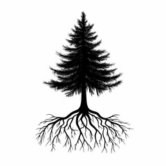 Silhouette Tree Illustration. Roots of Biodiversity in Nature-Themed Design