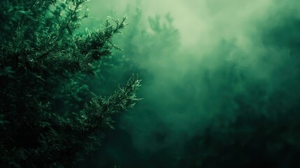 Enigmatic Green Forest: A Mystical Fog Envelops Ancient Trees