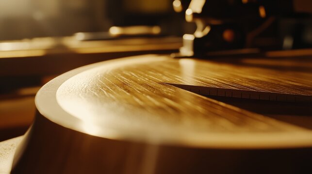 Carpenter using a jigsaw to cut a wooden piece for furniture. Featuring precision and craftsmanship