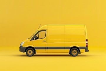 Clear Pixel Image of Modern Yellow Van with Package on Yellow Background
