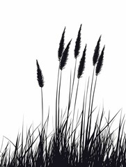 Silhouette of Wild Grass Blades Against Abstract Nature Background - Elegant Minimalism in Black and White Nature-Inspired Design