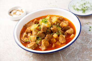 Chicken ragout with pineapple