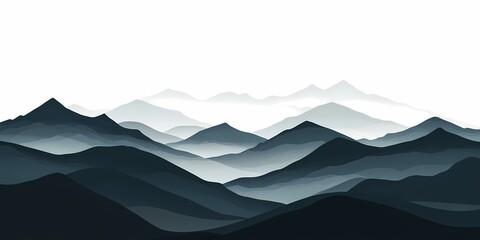 Abstract Black and White Mountain Landscape. Minimalist Silhouetted Mountains and Skyline Scenery in Tranquil Nature Environment