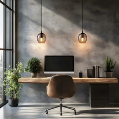 a minimal office setting with aesthetic features