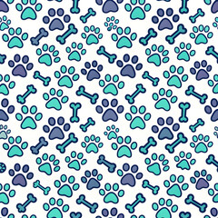 Fototapeta premium Dog Paws and Bones Cute Seamless Pattern