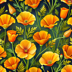 California Poppy Floral Seamless Design