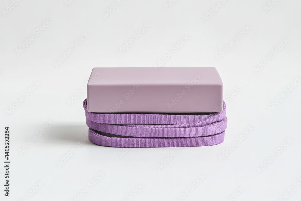 Poster purple rectangle on looped fabric. a minimalist composition features a rectangular shape resting upo