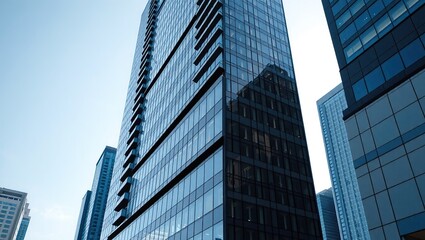 Modern High-Rise Building Exterior in Urban Setting - Copy Space