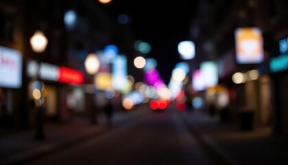 Vibrant Nightlife Scene with Blurred Colorful Lights City Streets Photography Urban Environment Dynamic View