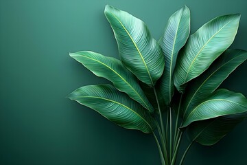 Lush green tropical leaves against a vibrant backdrop