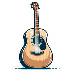 Obraz premium Acoustic guitar in natural wood finish with detailed string design. Perfect for musical instrument collections, folk music performances, and string instrument illustrations.