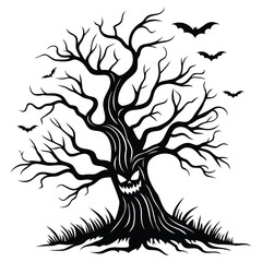 Spooky Halloween Tree with Bats - Vector Graphic for Halloween Designs