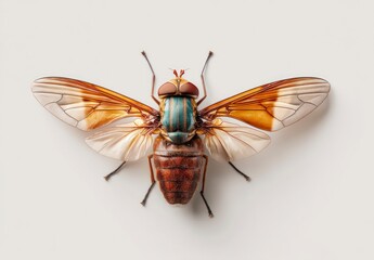 Detailed Insect Illustration of a Horsefly with Translucent Wings and Brown Body