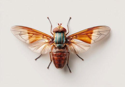 Detailed Insect Illustration of a Horsefly with Translucent Wings and Brown Body