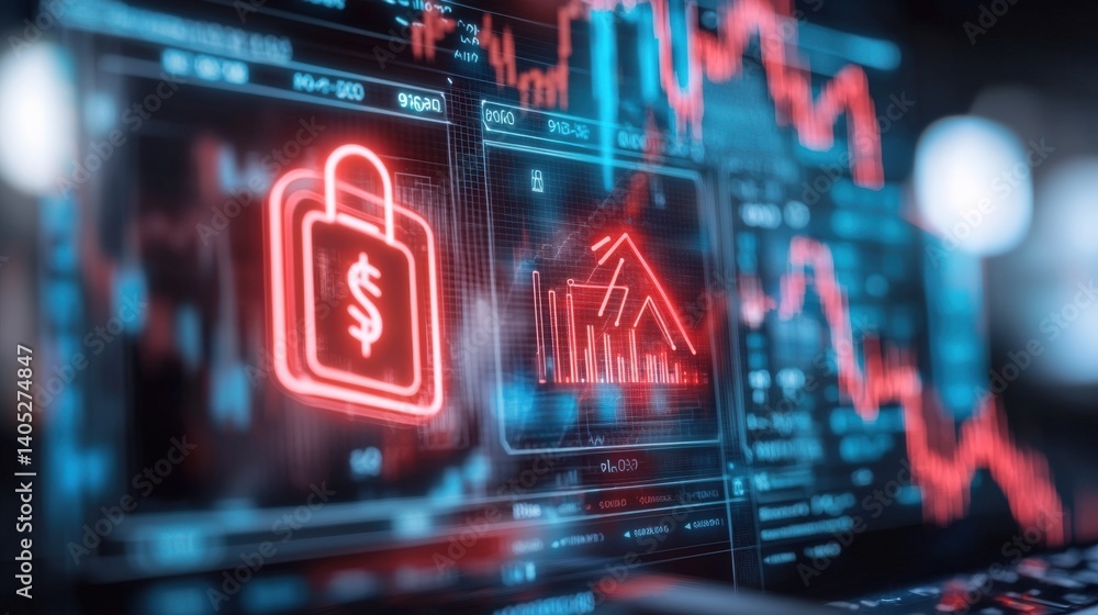 Poster market analysis and financial trends digital workspace data visualization tech environment close-up 