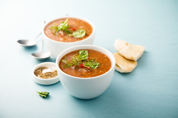 Homemade tomato soup with beef