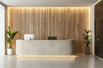 High Quality Image of Wall Logo Mockup in the Modern Office Receptionist or Front Desk