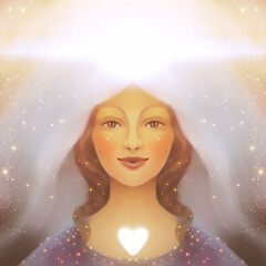 Divine Woman with Glowing Heart Light