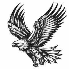 Majestic black eagle tattoo vector illustration depicts a wild bird with spread wings in a flying silhouette