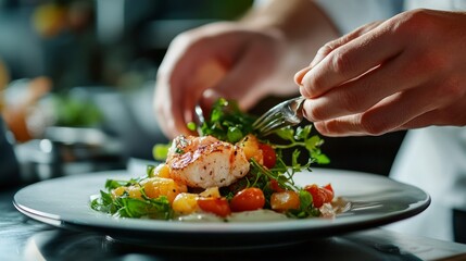 Chef preparing gourmet dishes. Featuring culinary expertise and fine dining