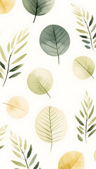 Fototapeta premium Pastel leaf pattern with botanical elements in soft colors