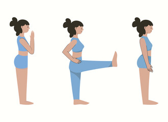 Naklejka premium Set of Illustrations of yoga poses. Zen and harmony concept. Colored flat vector illustration isolated on white background.