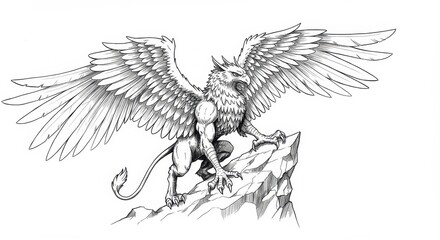 Griffin Perched on Rocky Cliff