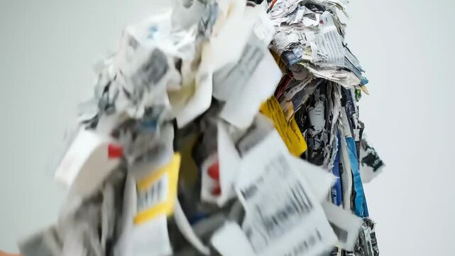 Fashion coat made from upcycled materials are displayed in a contemporary art setting. Visitors explore creativity and sustainability in fashion