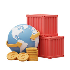 3D Illustration Global Trade Container with World Economy, and Import Export.