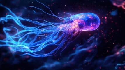 Colorful cosmic jellyfish floating in a vibrant galaxy filled with stars and nebulas during a stunning cosmic event