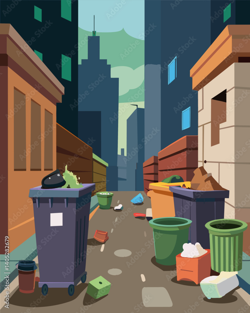 Poster overflowing trash cans and dumpsters line every alleyway and sidewalk creating an unsightly and unsa