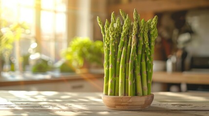 Asparagus on a table with sunlight