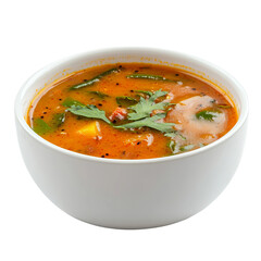 sambar in white bowl side view with low perspective
