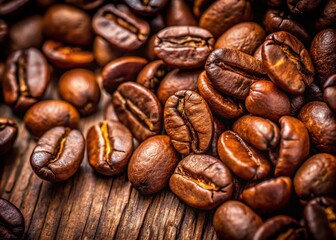 Obraz premium Aromatic Roast Coffee Beans: Close-up image of freshly roasted coffee beans. Rich, aromatic, and full of life, the close-up showcases the enticing textures and inviting depths of the roasted beans.