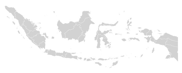 Fototapeta premium Grey with White Outline Indonesia Map with District Borders Asian Country
