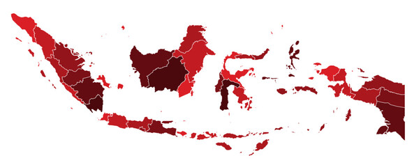 Indonesia Maps with Red Monochrome Color for District Borders Asian Country