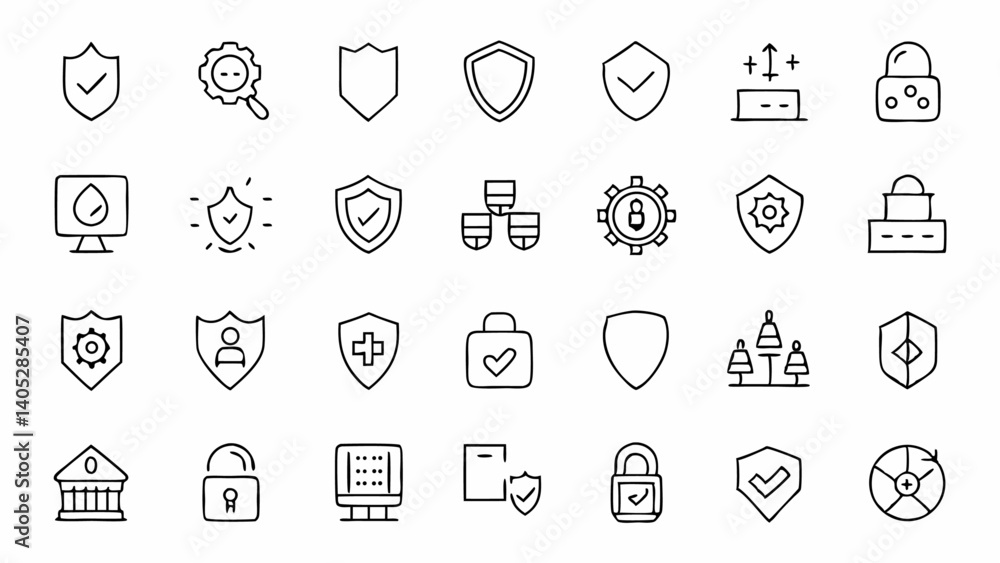 Poster professional protection icon set in outline style showcasing security concepts like data protection 