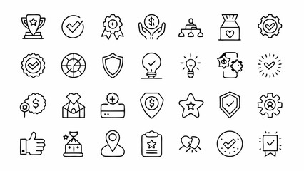 Certification and quality badge icon collection in outline style designed for business branding trust labels award systems and top rated services