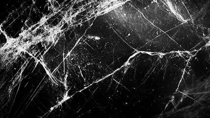 Dark texture with white cracks and veins on black marble surface