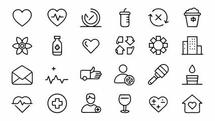Outline recovery icon collection showcasing medical aid emergency care data restoration and safety symbols for apps web and health related projects