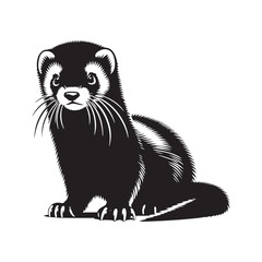 Mink Vector- Black and White Mink art - Mink Silhouette - Mink Illustration.