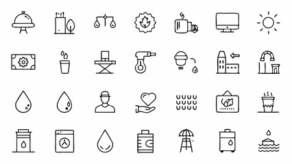 Fototapeta premium Modern minimalistic water infrastructure icons in outline style perfect for enhancing engineering presentations sustainability blogs or environmental awareness campaigns