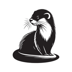 Mink Vector- Black and White Mink art - Mink Silhouette - Mink Illustration.
